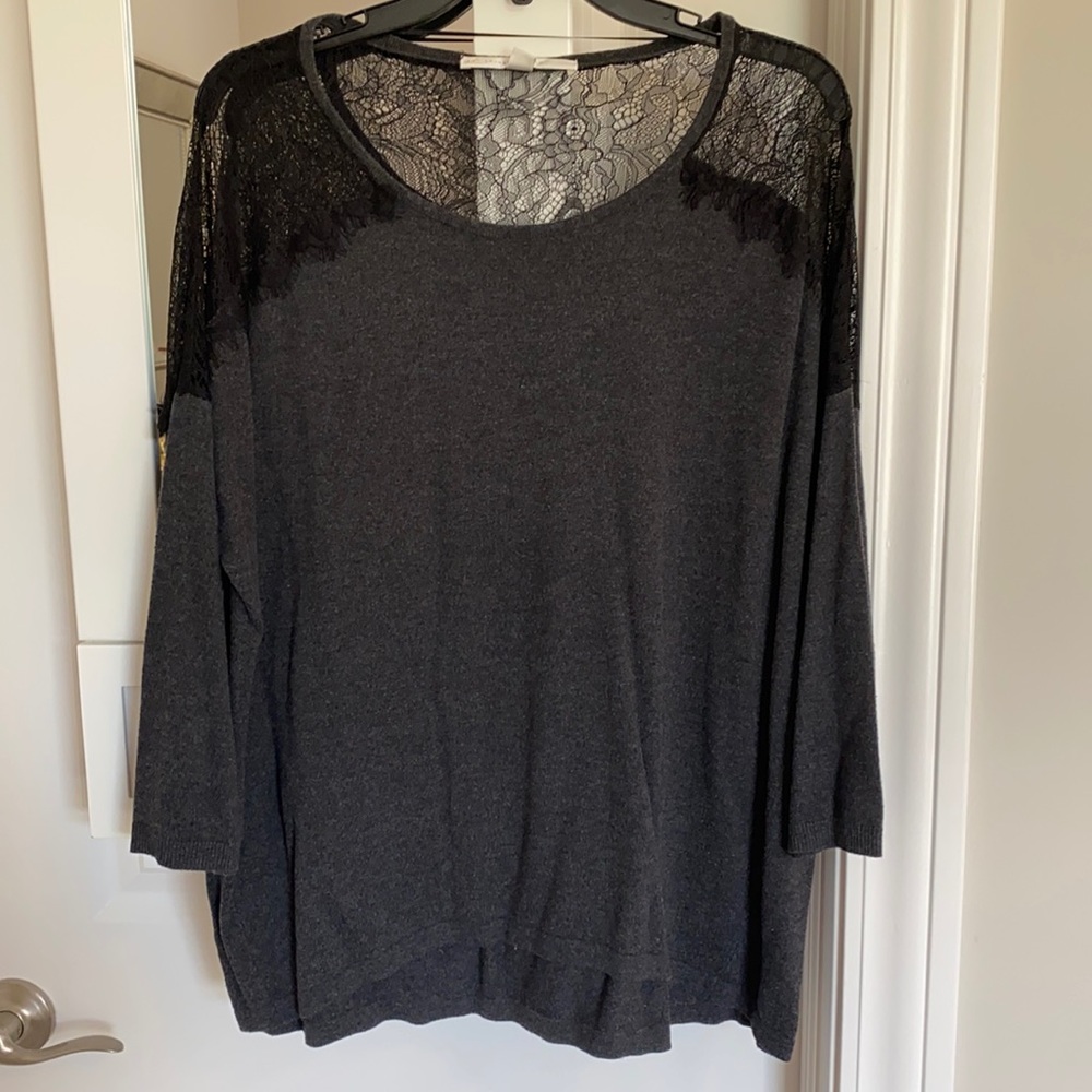 LC Lauren Conrad Gray and Black Lace Sweater